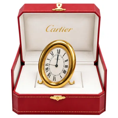 Pre-owned Cartier Baignoire Oval Gilt Desk Clock Boxed ** Free Import Fees To Usa ** In Beige