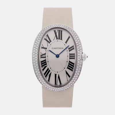 Pre-owned Cartier Baignoire Wb520009 Beige White Gold Diamond Manual Winding Women's Watches 34x44mm