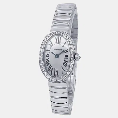 Pre-owned Cartier Baignoire Wb520025 Quartz Silver 18k White Gold Diamond Women's Wristwatch 21 Mm
