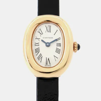 Pre-owned Cartier Baignoire Wgba0017 Quartz Silver 18k Yellow Gold Women's Wristwatch 18 Mm