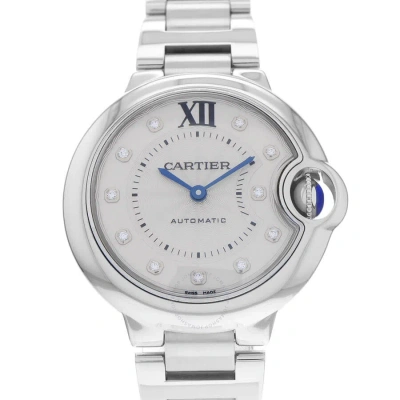 Cartier Ballon Bleu 33 Mm Automatic Diamond Silver Dial Ladies Watch W4bb0021