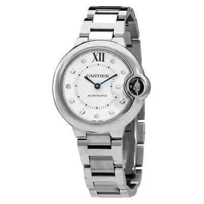 Pre-owned Cartier Ballon Bleu 33 Mm Automatic Diamond Silver Dial Ladies Watch W4bb0021