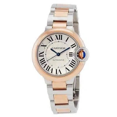 Pre-owned Cartier Ballon Bleu 36 Automatic 18kt Rose Gold And Stainless Steel Silver Dial