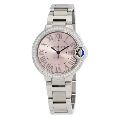 Cartier Ballon Bleu Automatic Diamond Pink Dial Ladies Watch W4bb0037 In White