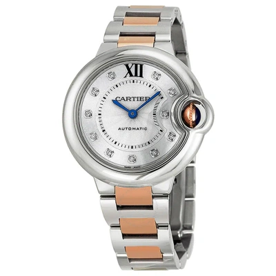 Cartier Ballon Bleu Automatic Diamond Rose Gold And Stainless Steel Ladies Watch We902044 In White