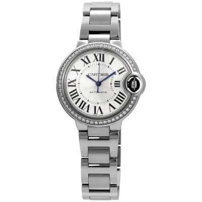 Cartier Ballon Bleu Automatic Diamond Silver Dial Ladies Watch W4bb0023 In Blue / Silver