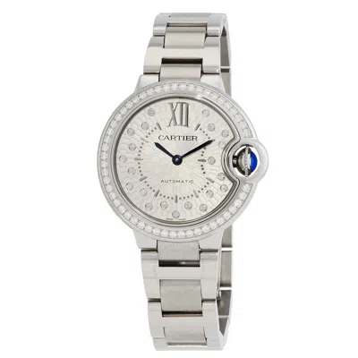 Cartier Ballon Bleu Automatic Diamond Silver Dial Ladies Watch W4bb0035 In White