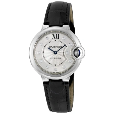 Cartier Ballon Bleu Automatic Silver Dial Diamond Ladies Watch W4bb0009 In Black