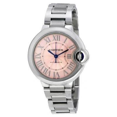 Cartier Ballon Bleu Pink Dial Stainless Steel Automatic Ladies Watch W6920100 In Gray