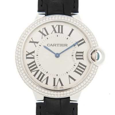 Cartier Ballon Bleu Silver Dial Alligator Leather Diamond Men's Watch We902056 In Black