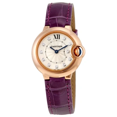 Cartier Ballon Bleu Silver Dial Diamond 18kt Rose Gold Ladies Watch Wjbb0019 In Purple