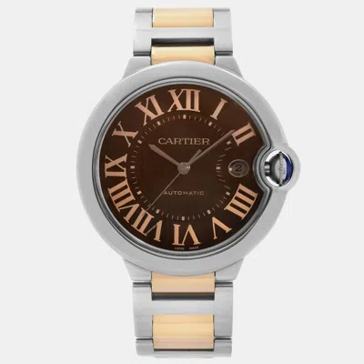 Pre-owned Cartier Brown 18k Rose Gold Stainless Steel Ballon Bleu W6920032 Automatic Men's Wristwatch 42 Mm