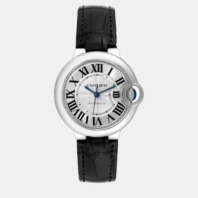 Pre-owned Cartier Ballon Bleu Steel Automatic Ladies Watch 33 Mm In Silver