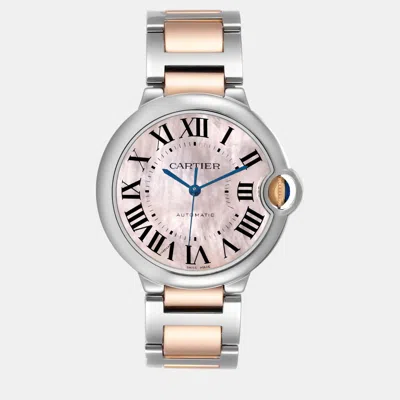 Pre-owned Cartier Ballon Bleu Steel Rose Gold Mother Of Pearl Ladies Watch 36 Mm In Pink