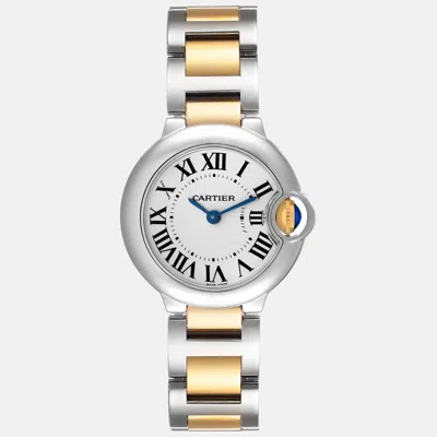 Pre-owned Cartier Ballon Bleu Steel Yellow Gold Ladies Watch 28 Mm In Silver