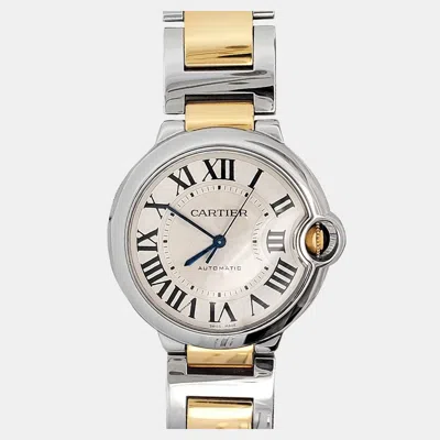 Pre-owned Cartier Ballon Bleu W2bb0012 Automatic Silver 18k Yellow Gold Stainless Steel Men's Wristwatch 36 Mm