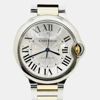 Pre-owned Cartier Ballon Bleu W2bb0030 4372 Automatic Silver 18k Yellow Gold Stainless Steel Unisex Wristwatch 36 Mm