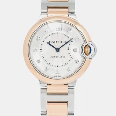 Pre-owned Cartier Ballon Bleu W3bb0007 Automatic Silver 18k Rose Gold Stainless Steel Diamond Women's Wristwatch 36 Mm
