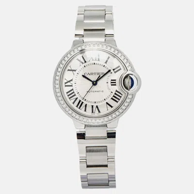 Pre-owned Cartier Ballon Bleu W4bb0016 Quartz Silver Stainless Steel Women's Wristwatch 33 Mm