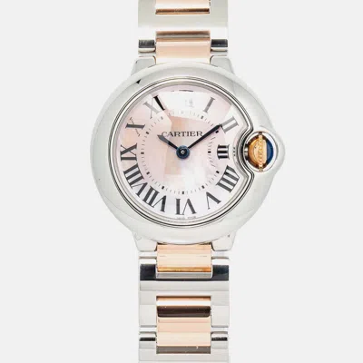 Pre-owned Cartier Ballon Bleu W6920034 Automatic Mop 18k Rose Gold Stainless Steel Women's Wristwatch 28 Mm In White