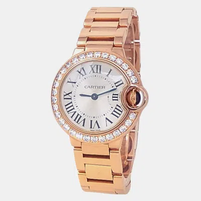 Pre-owned Cartier Ballon Bleu We9002z3 Quartz Silver 18k Rose Gold Diamond Women's Wristwatch 28.5 Mm