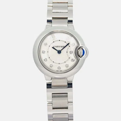 Pre-owned Cartier Ballon Bleu We902073 Quartz Silver Stainless Steel Diamond Women's Wristwatch 28 Mm