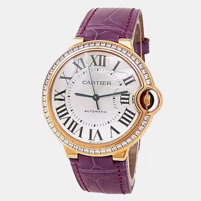Pre-owned Cartier Ballon Bleu Wjbb0034 Automatic Silver 18k Rose Gold Women's Wristwatch 36 Mm