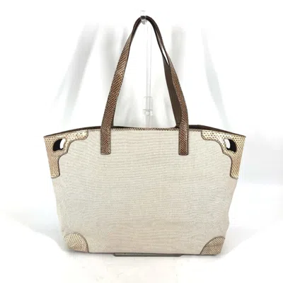Pre-owned Cartier Beige Dark Brown Canvas Shoulder Bag Tote Bag () In Beige, Dark Brown