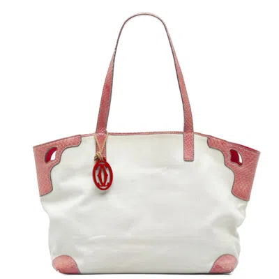 Pre-owned Cartier Beige Pink Canvas Leather Shoulder Bag Tote Bag ()