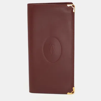 Pre-owned Cartier Bi Fold Long Wallet In Burgundy