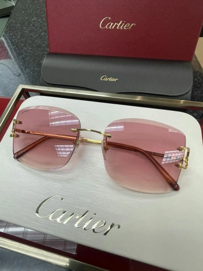 Pre-owned Cartier Big C Decor Gold Sunglasses Diamond Cut Lenses