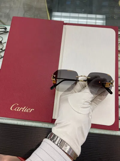 Pre-owned Cartier Big C Decor Gold Sunglasses Diamond Cut Lenses