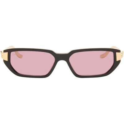 Cartier ブラック＆ゴールド 'panthère De ' サングラス In 004-black-gold-viole