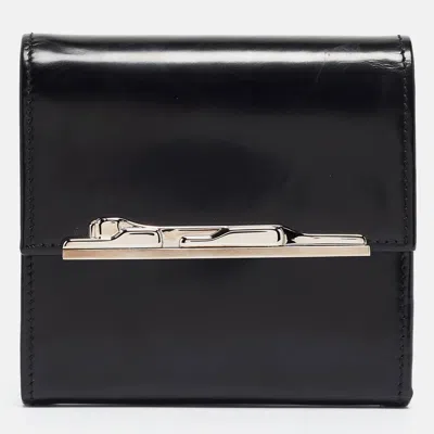Pre-owned Cartier Black Glossy Leather Panthere Art Deco Trifold Wallet