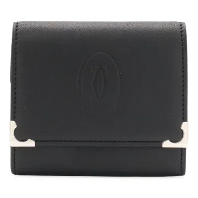 Pre-owned Cartier Black Leather Coin Purse/coin Case ()