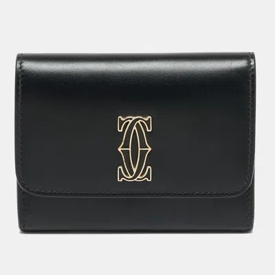 Pre-owned Cartier Black Leather Compact Wallet