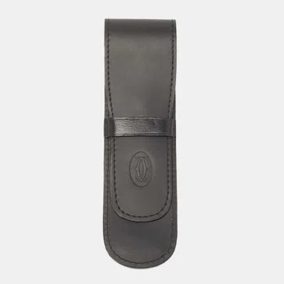Pre-owned Cartier Black Leather Flap Pen Holder