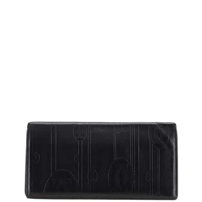 Pre-owned Cartier Black Leather Long Bill Wallet (bi-fold) ()