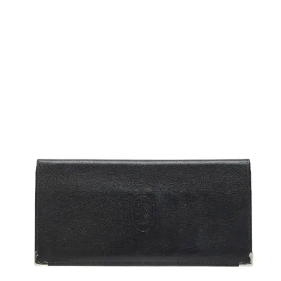 Pre-owned Cartier Black Leather Long Bill Wallet (bi-fold) ()