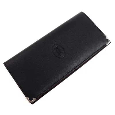 Pre-owned Cartier Black Leather Long Bill Wallet (bi-fold) ()
