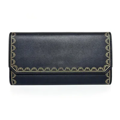 Pre-owned Cartier Black Leather Long Wallet (bi-fold) ()