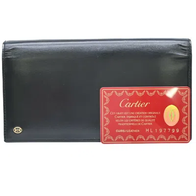 Pre-owned Cartier Black Leather Long Wallet (bi-fold) ()