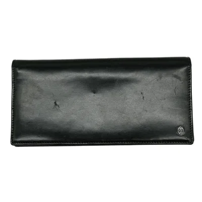 Pre-owned Cartier Black Leather Long Wallet (bi-fold) ()
