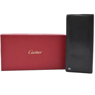 Pre-owned Cartier Black Leather Long Wallet (bi-fold) ()