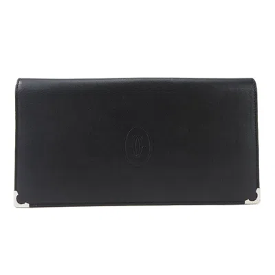 Pre-owned Cartier Black Leather Long Wallet (bi-fold) ()