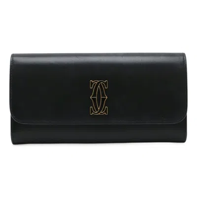 Pre-owned Cartier Black Leather Long Wallet (bi-fold) ()