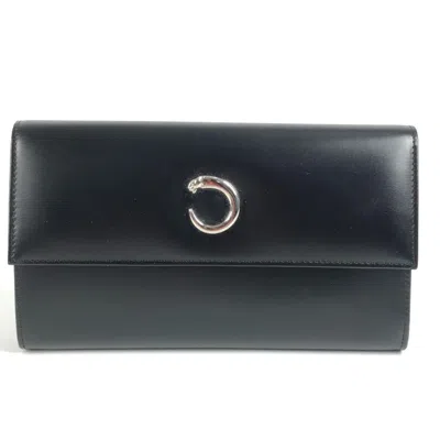 Pre-owned Cartier Black Leather Long Wallet (bi-fold) ()