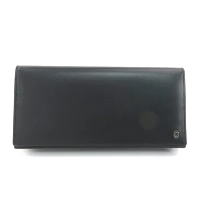 Pre-owned Cartier Black Leather Long Wallet (bi-fold) ()