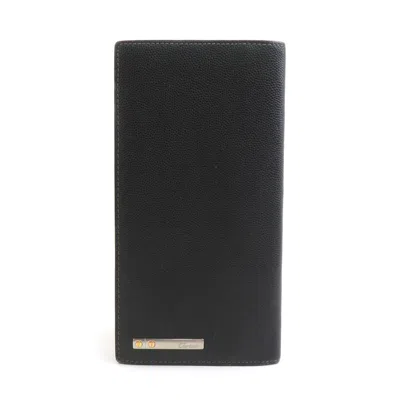 Pre-owned Cartier Black Leather Long Wallet (bi-fold) ()