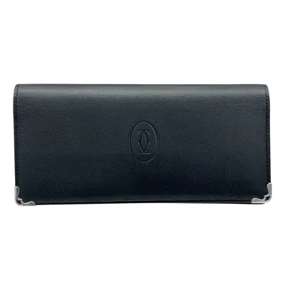 Pre-owned Cartier Black Leather Long Wallet (bi-fold) ()